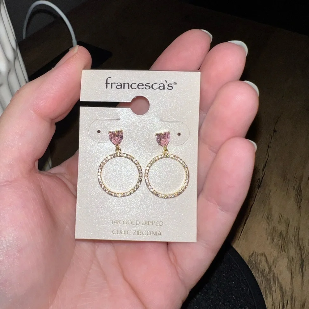 Francesca's Gold and Pink Drop Earrings - Picture 2 of 2